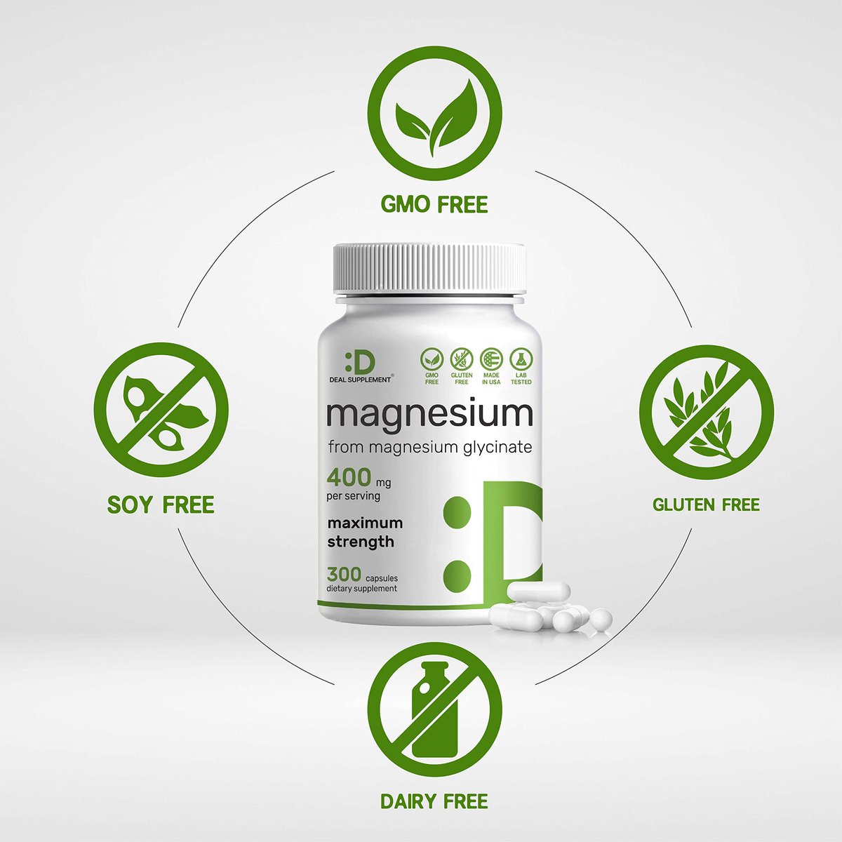Magnesiumglycinat 400mg, 300 Kapseln | 100% cheliert für leichte Aufnahme | Essenzielles Mineral für Muskeln, Schlaf & Herzgesundheit*