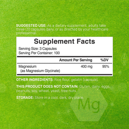 Magnesiumglycinat 400mg, 300 Kapseln | 100% cheliert für leichte Aufnahme | Essenzielles Mineral für Muskeln, Schlaf & Herzgesundheit*