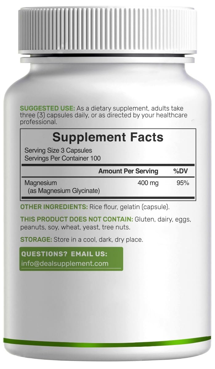 Magnesiumglycinat 400mg, 300 Kapseln | 100% cheliert für leichte Aufnahme | Essenzielles Mineral für Muskeln, Schlaf & Herzgesundheit*
