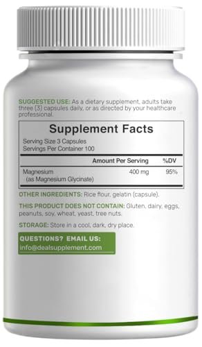 Magnesiumglycinat 400mg, 300 Kapseln | 100% cheliert für leichte Aufnahme | Essenzielles Mineral für Muskeln, Schlaf & Herzgesundheit*