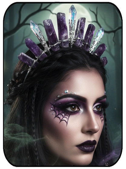 Formery Lila Rohkristall Krone Silber Amethyst Quarz Stirnband Haarschmuck für Frauen