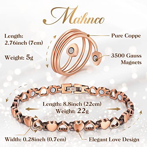 Magnetisches Kupferarmband für Frauen – Lymphdetox-Armband mit 3500 Gauss Magneten & Lymphdrainage-Ring inkl. Einstellwerkzeug – 100% massives Kupfer