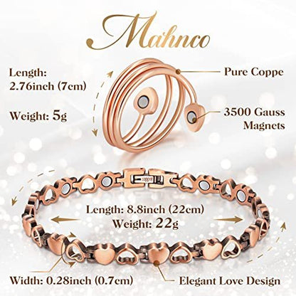 Magnetisches Kupferarmband für Frauen – Lymphdetox-Armband mit 3500 Gauss Magneten & Lymphdrainage-Ring inkl. Einstellwerkzeug – 100% massives Kupfer