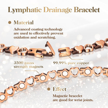Magnetisches Kupferarmband für Frauen – Lymphdetox-Armband mit 3500 Gauss Magneten & Lymphdrainage-Ring inkl. Einstellwerkzeug – 100% massives Kupfer
