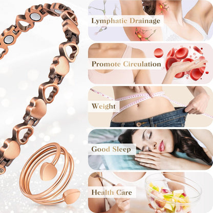Magnetisches Kupferarmband für Frauen – Lymphdetox-Armband mit 3500 Gauss Magneten & Lymphdrainage-Ring inkl. Einstellwerkzeug – 100% massives Kupfer