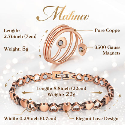 Magnetisches Kupferarmband für Frauen – Lymphdetox-Armband mit 3500 Gauss Magneten & Lymphdrainage-Ring inkl. Einstellwerkzeug – 100% massives Kupfer