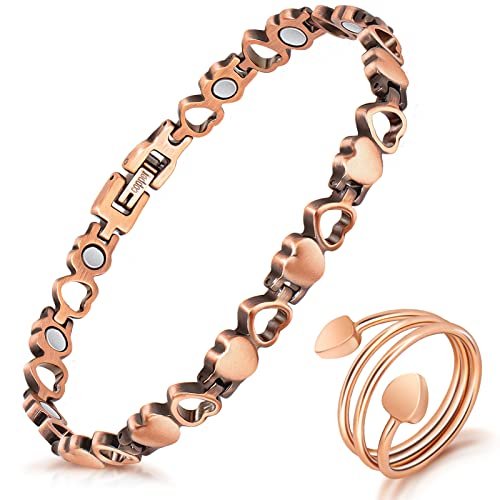 Magnetisches Kupferarmband für Frauen – Lymphdetox-Armband mit 3500 Gauss Magneten & Lymphdrainage-Ring inkl. Einstellwerkzeug – 100% massives Kupfer