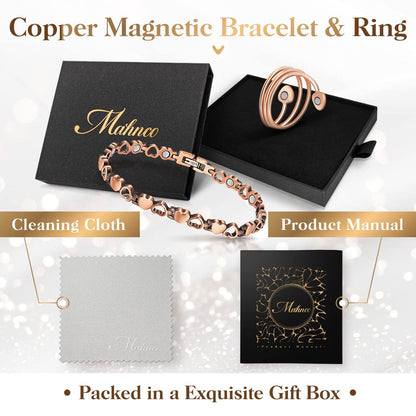 Magnetisches Kupferarmband für Frauen – Lymphdetox-Armband mit 3500 Gauss Magneten & Lymphdrainage-Ring inkl. Einstellwerkzeug – 100% massives Kupfer