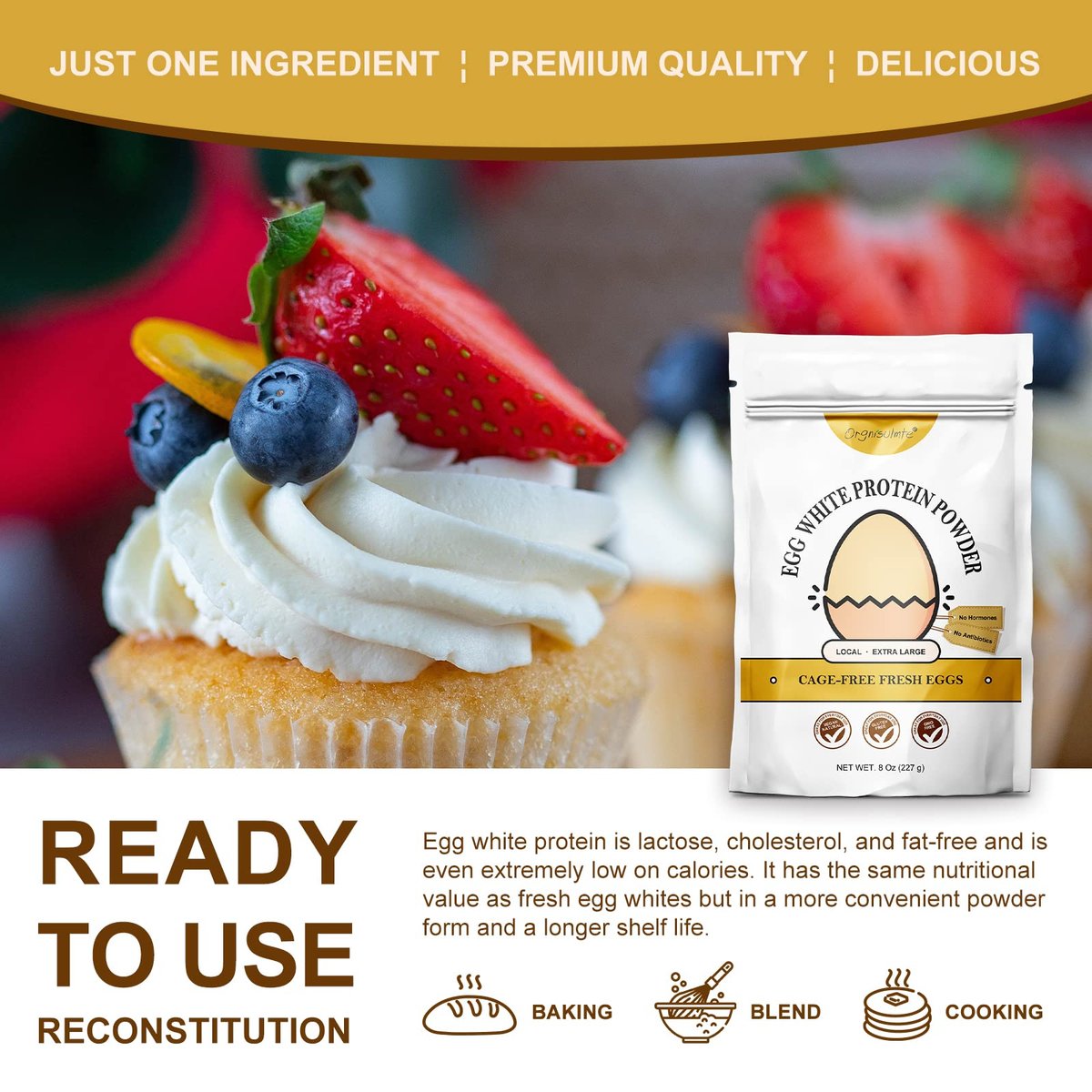 Orgnisulmte Eiklar-Proteinpulver 227 g – pasteurisiert, geschmacksneutral, glutenfrei, nicht gentechnisch verändert, aus Freilandhaltung – ideal zum Backen und für Desserts
