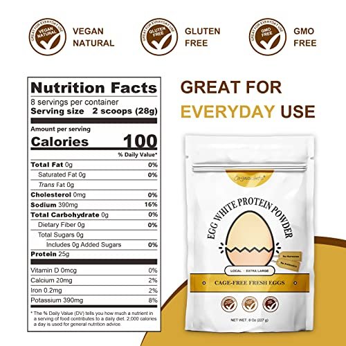 Orgnisulmte Eiklar-Proteinpulver 227 g – pasteurisiert, geschmacksneutral, glutenfrei, nicht gentechnisch verändert, aus Freilandhaltung – ideal zum Backen und für Desserts