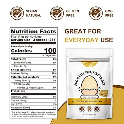 Orgnisulmte Eiklar-Proteinpulver 227 g – pasteurisiert, geschmacksneutral, glutenfrei, nicht gentechnisch verändert, aus Freilandhaltung – ideal zum Backen und für Desserts