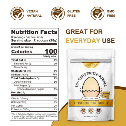 Orgnisulmte Eiklar-Proteinpulver 227 g – pasteurisiert, geschmacksneutral, glutenfrei, nicht gentechnisch verändert, aus Freilandhaltung – ideal zum Backen und für Desserts