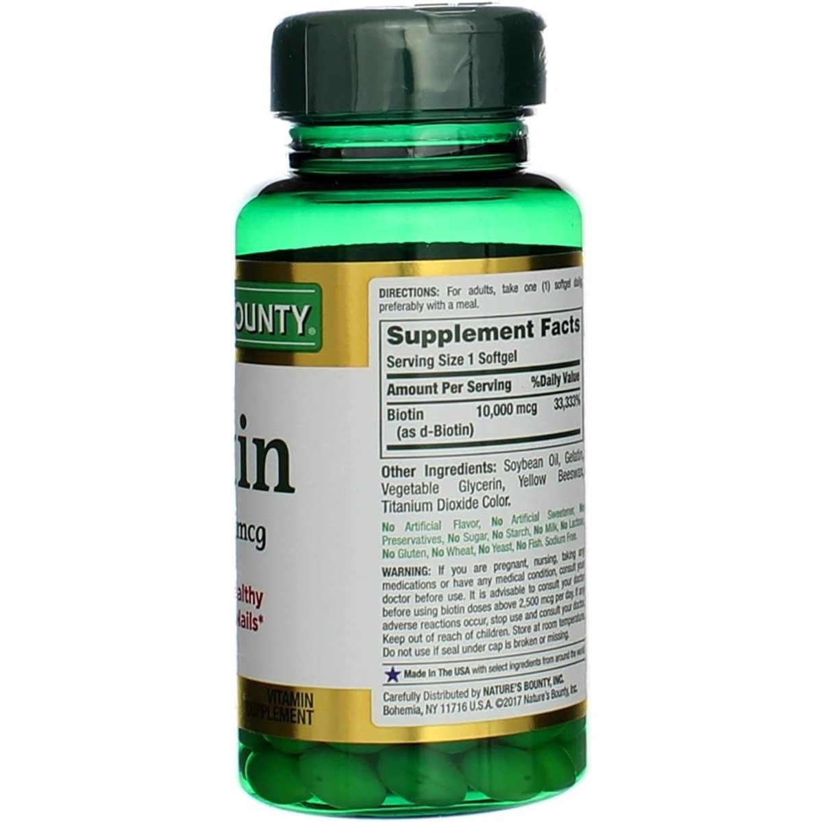 Nature's Bounty Biotin 10.000 mcg – Unterstützt gesundes Haar, Haut und Nägel – Schnell freisetzende Softgels – 120 Stück