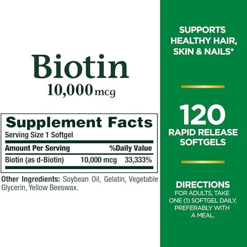 Nature's Bounty Biotin 10.000 mcg – Unterstützt gesundes Haar, Haut und Nägel – Schnell freisetzende Softgels – 120 Stück