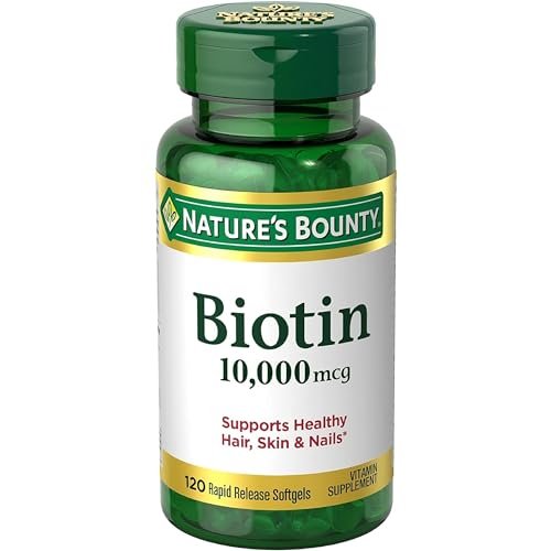 Nature's Bounty Biotin 10.000 mcg – Unterstützt gesundes Haar, Haut und Nägel – Schnell freisetzende Softgels – 120 Stück