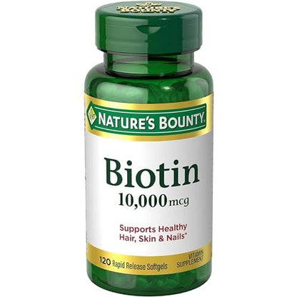 Nature's Bounty Biotin 10.000 mcg – Unterstützt gesundes Haar, Haut und Nägel – Schnell freisetzende Softgels – 120 Stück