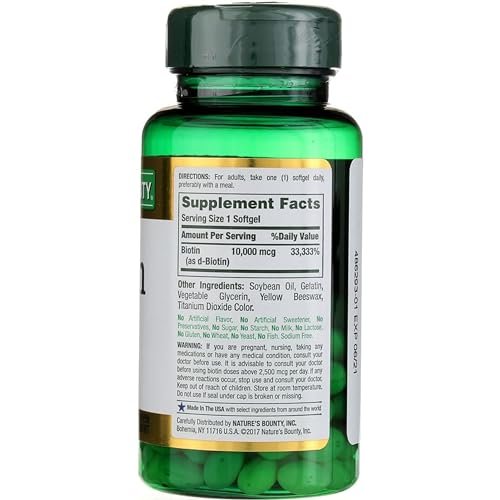 Nature's Bounty Biotin 10.000 mcg – Unterstützt gesundes Haar, Haut und Nägel – Schnell freisetzende Softgels – 120 Stück