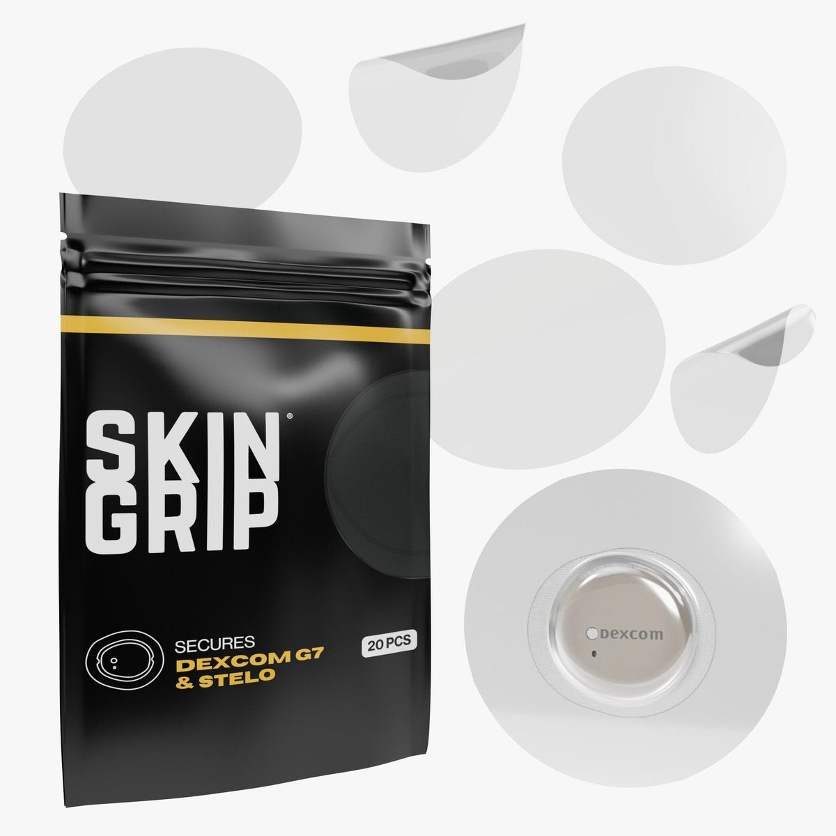 Skin Grip Haftklebepflaster für Dexcom G7 & Stelo CGM – Wasserdicht & Schweißresistent – 20er-Pack, Transparent