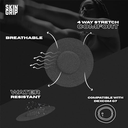 Skin Grip Klebepflaster für Dexcom G7 & Stelo CGM – Wasserdicht & Schweißbeständig, 20 Stück, Schwarz
