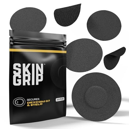 Skin Grip Klebepflaster für Dexcom G7 & Stelo CGM – Wasserdicht & Schweißbeständig, 20 Stück, Schwarz