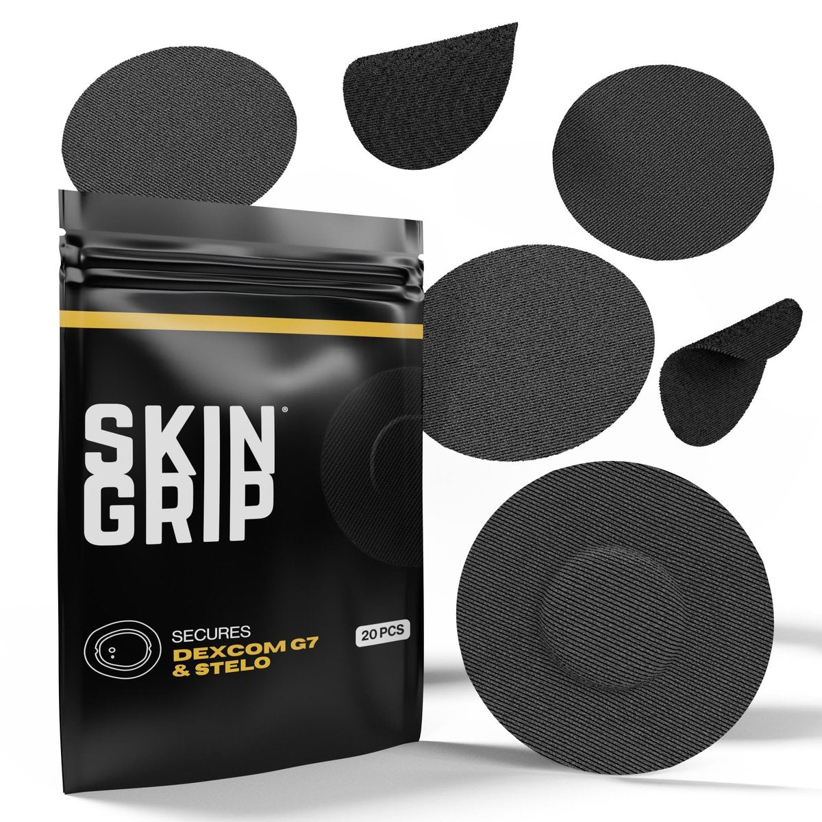 Skin Grip Klebepflaster für Dexcom G7 & Stelo CGM – Wasserdicht & Schweißbeständig, 20 Stück, Schwarz