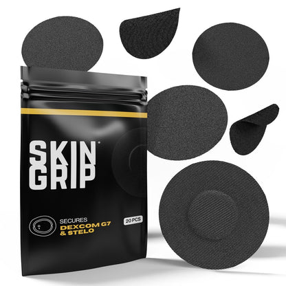 Skin Grip Klebepflaster für Dexcom G7 & Stelo CGM – Wasserdicht & Schweißbeständig, 20 Stück, Schwarz