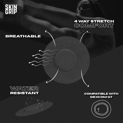 Skin Grip Klebepflaster für Dexcom G7 & Stelo CGM – Wasserdicht & Schweißbeständig, 20 Stück, Schwarz