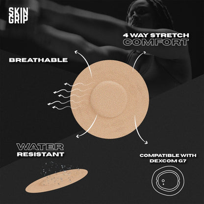 Skin Grip Klebepflaster kompatibel mit Dexcom G7 & Stelo CGM – wasserdicht & schweißfest, sichere Haftung für 10-15 Tage – 20er Pack, Tan