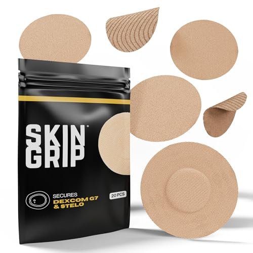 Skin Grip Klebepflaster kompatibel mit Dexcom G7 & Stelo CGM – wasserdicht & schweißfest, sichere Haftung für 10-15 Tage – 20er Pack, Tan