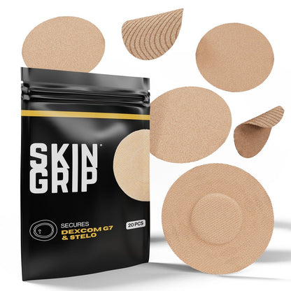Skin Grip Klebepflaster kompatibel mit Dexcom G7 & Stelo CGM – wasserdicht & schweißfest, sichere Haftung für 10-15 Tage – 20er Pack, Tan