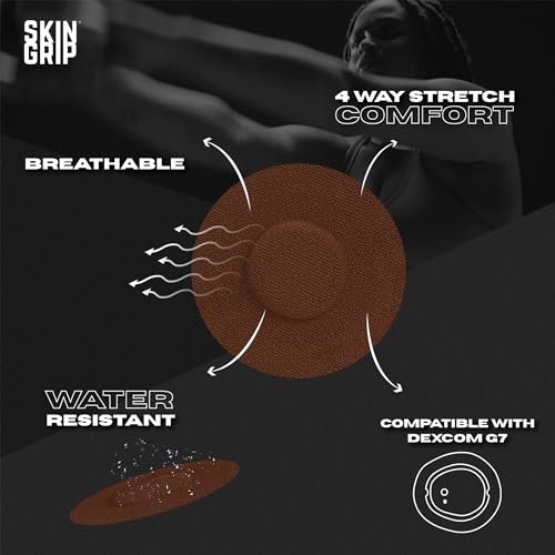 Skin Grip Haftpflaster kompatibel mit Dexcom G7 & Stelo CGM – Wasserdichte & schweißresistente Abdeckung für kontinuierlichen Glukosemonitor – hält sicher 10-15 Tage – 20er-Packung, Schokolade