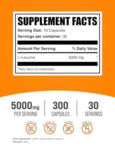 BulkSupplements.com L-Leucin Kapseln - Leucin Supplement, BCAA, 5000 mg pro Portion, Glutenfrei, 300 Kapseln (30 Tage Vorrat)