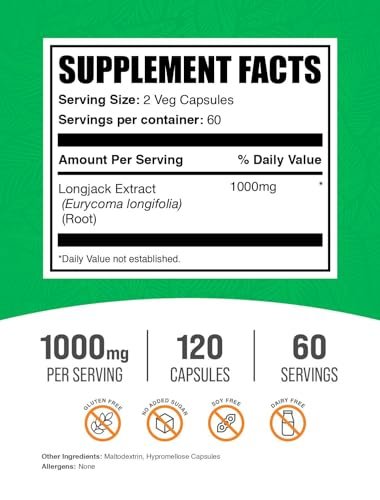 BulkSupplements.com Longjack Extrakt Kapseln - Tongkat Ali Extrakt, Tongkat Ali Nahrungsergänzungsmittel - Vegan-freundlich, 120 Veg Kapseln (1er Pack)