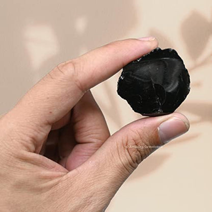 Amazing Gemstone Schwarzer Obsidian Rohstein – Natürliche Heilsteine für Tumbling und DIY (2 Stücke)