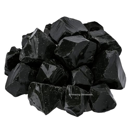 Amazing Gemstone Schwarzer Obsidian Rohstein – Natürliche Heilsteine für Tumbling und DIY (2 Stücke)