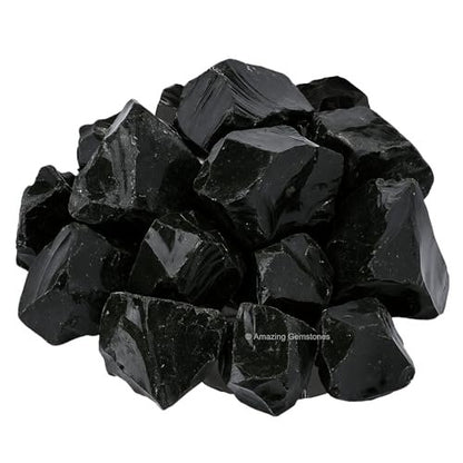 Amazing Gemstone Schwarzer Obsidian Rohstein – Natürliche Heilsteine für Tumbling und DIY (2 Stücke)