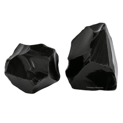 Amazing Gemstone Schwarzer Obsidian Rohstein – Natürliche Heilsteine für Tumbling und DIY (2 Stücke)