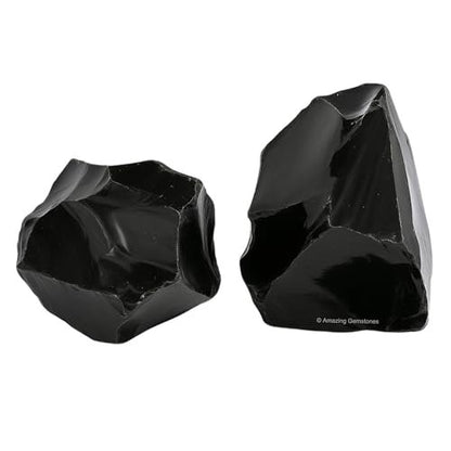 Amazing Gemstone Schwarzer Obsidian Rohstein – Natürliche Heilsteine für Tumbling und DIY (2 Stücke)