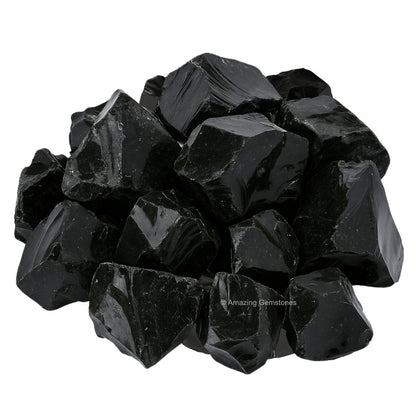 Amazing Gemstone Schwarzer Obsidian Rohstein – Natürliche Heilsteine für Tumbling und DIY (2 Stücke)
