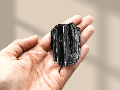 Amazing Gemstone Echter schwarzer Turmalin Kristallstein Rohstein Schutz für Heilung, natürliche Steine zum Trommeln - Turmalina Negra Original (2 Stück)