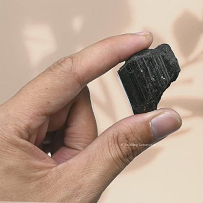 Amazing Gemstone Echter schwarzer Turmalin Kristallstein Rohstein Schutz für Heilung, natürliche Steine zum Trommeln - Turmalina Negra Original (2 Stück)