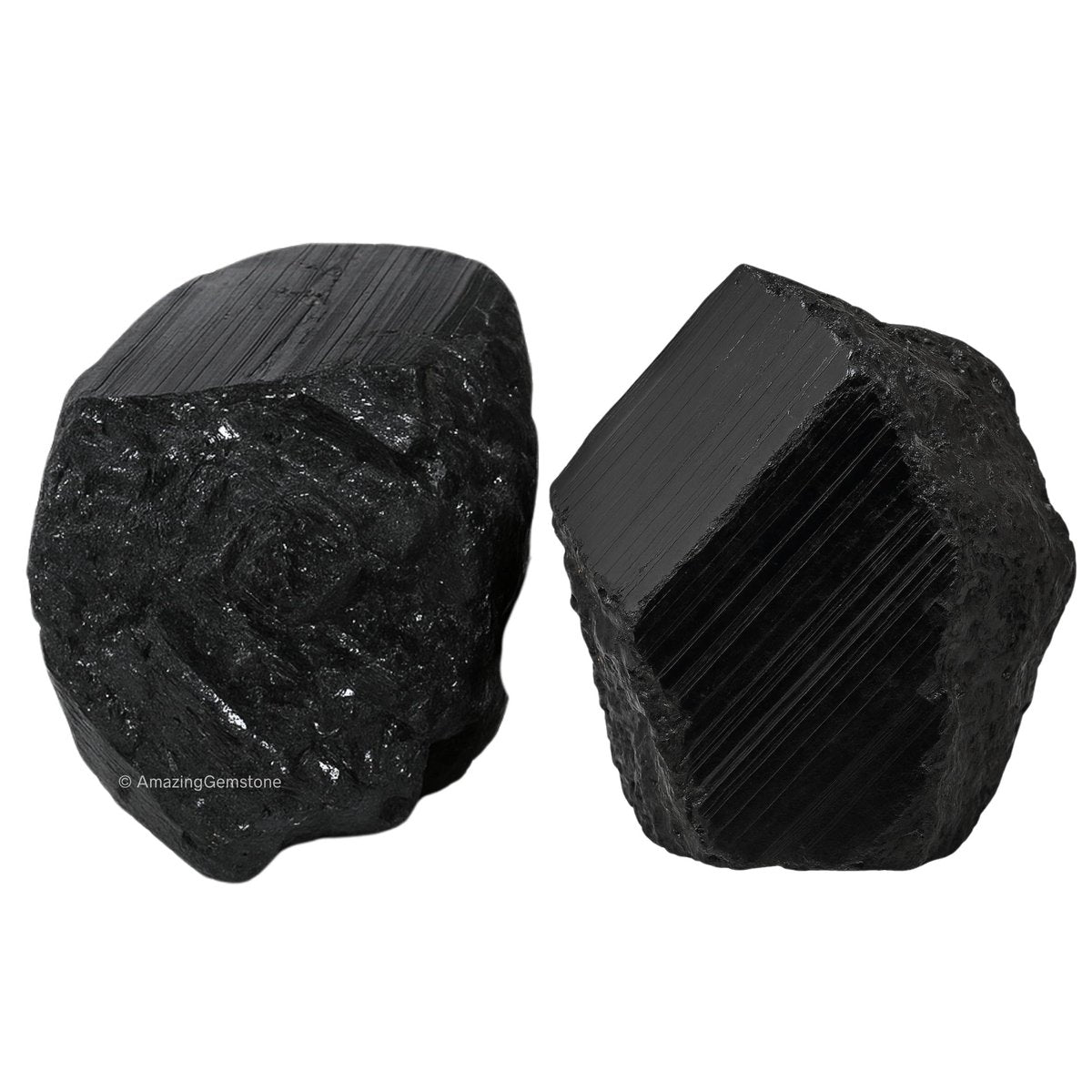 Amazing Gemstone Echter schwarzer Turmalin Kristallstein Rohstein Schutz für Heilung, natürliche Steine zum Trommeln - Turmalina Negra Original (2 Stück)