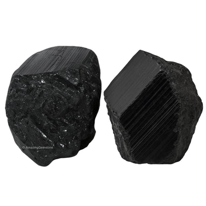 Amazing Gemstone Echter schwarzer Turmalin Kristallstein Rohstein Schutz für Heilung, natürliche Steine zum Trommeln - Turmalina Negra Original (2 Stück)