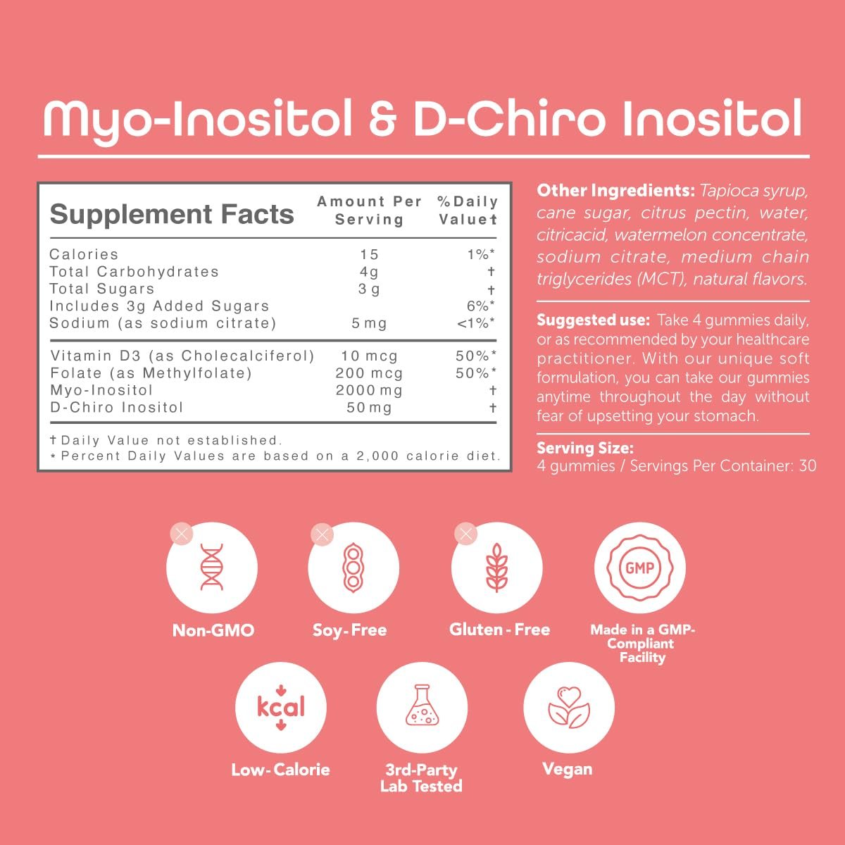 Kindnature Myo-Inositol & D-Chiro Inositol Gummis für Frauen – 2000mg + 50mg, Ideales 40:1 Verhältnis – mit Vitamin D & Folsäure – Hormonbalance & Fruchtbarkeitsunterstützung – Vegan, Wassermelonengeschmack (120 Gummis)