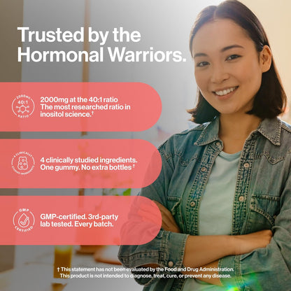 Kindnature Myo-Inositol & D-Chiro Inositol Gummis für Frauen – 2000mg + 50mg, Ideales 40:1 Verhältnis – mit Vitamin D & Folsäure – Hormonbalance & Fruchtbarkeitsunterstützung – Vegan, Wassermelonengeschmack (120 Gummis)