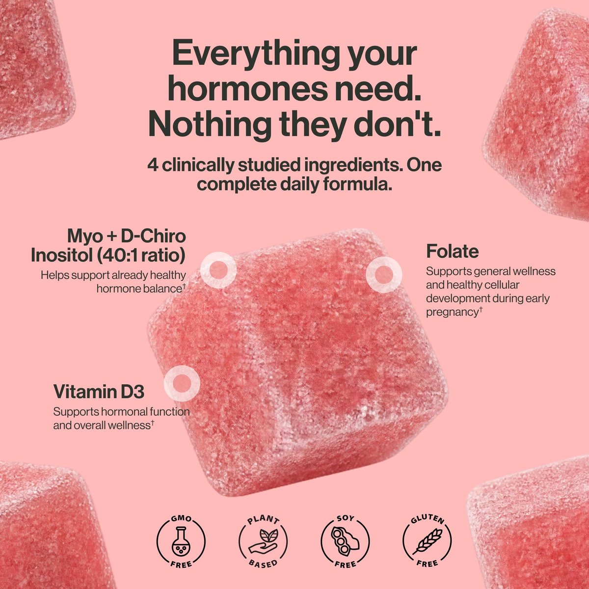 Kindnature Myo-Inositol & D-Chiro Inositol Gummis für Frauen – 2000mg + 50mg, Ideales 40:1 Verhältnis – mit Vitamin D & Folsäure – Hormonbalance & Fruchtbarkeitsunterstützung – Vegan, Wassermelonengeschmack (120 Gummis)