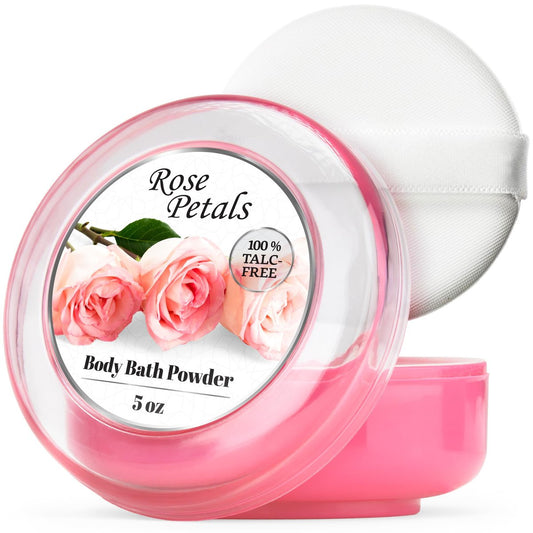 R-NEU Körperpuder für Frauen mit Puderquaste, 100% talkfrei, eleganter Rosenblütenduft, nach dem Bad für weiche Haut, extra groß, 1 Packung (5oz)