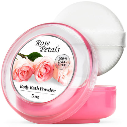 R-NEU Körperpuder für Frauen mit Puderquaste, 100% talkfrei, eleganter Rosenblütenduft, nach dem Bad für weiche Haut, extra groß, 1 Packung (5oz)