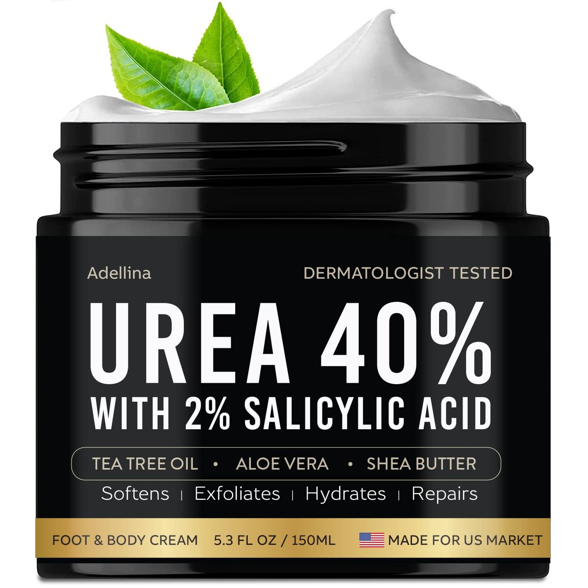 Adellina Urea Creme 40 Prozent für die Füße – Maximale Stärke, Fußcreme für trockene, rissige Fersen, Knie und Ellbogen, 40% Urea Fußpflege Lotion 150 ml