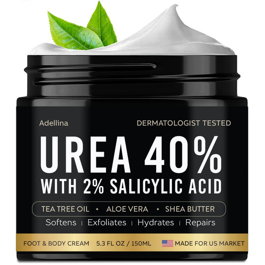 Adellina Urea Creme 40 Prozent für die Füße – Maximale Stärke, Fußcreme für trockene, rissige Fersen, Knie und Ellbogen, 40% Urea Fußpflege Lotion 150 ml